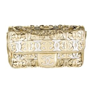 Chanel small flap logo cc gold and silver metallic